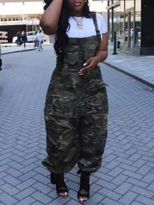 GLOURI Y2K Camo Overalls Jumpsuit -Overalls Oversized Utility Jumpsuit W/ Multi-Pockets | Streetwear & Casual One-Piece For Women For Spring/Summer - Camo - View 5