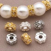 Contas espaçadoras de zircônia cúbica de latão, 2/4/6 peças, contas de latão banhadas a ouro 18K, redondas, planas, com strass, flores, contas soltas para joias da moda faça você mesmo, acessórios para fazer joias