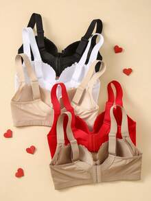 Hersunei 蜜桃女孩5件套多色性感蕾丝文胸，舒适钢圈聚拢文胸，女士 - 彩色 - 查看 5