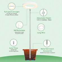 1pc Angel Ring Full Spectrum Plant Growth Lamp With Floor Stand, USB Timing Dimming, 10-Level Cycle Dimming , For Succulent Bonsai Plant Light Supplement, Indoor Seedling Lamp, Vegetable Greenhouse And Hydroponic Lamp