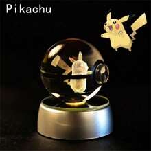 pokemon Bola de cristal de 3D Lámpara de base con Pikachu, Mew, Mewtwo y Pokeball de cristal Figura de bola de cristal Luz nocturna Regalo de cumpleaños