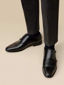 Men's Premium Monk Strap Slip-On Dress Loafers - Comfortable Leather-Like, Versatile For Business & Casual,Higher Quality! - màu đen - Xem 2