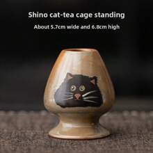 1 pieza Juego de accesorios de matcha japonés de cerámica con: batidor de matcha en forma de gato, tazón de matcha vertical, cuchara de matcha. Fabricado a mano con alta resistencia a la temperatura, durable y fácil de limpiar. Adecuado como regalo para vacaciones, cumpleaños, para usar en el hogar, al aire libre u oficina, vuelta al colegio