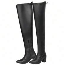 Women's Over The Knee High Heel Long Shaft Boots - 合成黑色 - 查看 1