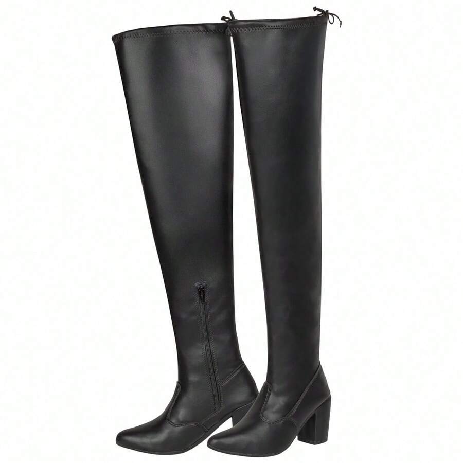 Women's Over The Knee High Heel Long Shaft Boots - 合成黑色 - 查看 1