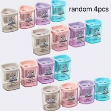 4pcs Kids Cartoon Simple Dual-Hole Pencil Sharpeners (Random Colors/Shapes), Creative Rotary Pencil Sharpener, Cute Pencil Shaver, Portable Stationery For Students Back To School