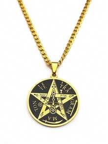 Kalung Liontin Bintang Lima Berujung Emas Berlapis Baja Tahan Karat Unisex dengan Tetragrammaton Solomon - kalung - View 6
