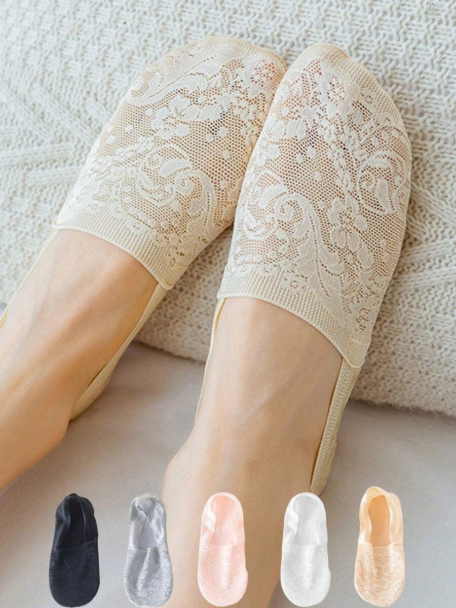 Lace Flower Short Socks Women Summer Silicone Non-Slip Ankle Socks Invisible Slipper Hollow Socks Female - Multicolor - View 1