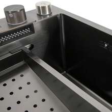 Waterfall Sink With Digital Display, Multifunctional Workstation Sink, Kitchen Sink With Pull-Out Faucet