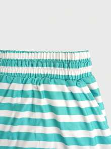 两件套休闲女装，条纹印花上衣搭配短裤，夏季时尚套装 - 彩色 - 查看 4