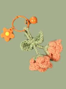 Handmade Crochet Flower, Pom-Pom Lily Of The Valley Bag Charm, Cute & Elegant Accessory, Multi-Functional Keychain