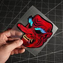1pc Tengu Mythical Creature High-Quality Vinyl Laser Sticker - Ghost Mask, Noh Theatre Art, Horror-Themed, Japanese Style, Suitable For Cars, Motorcycles, Laptops, And Skateboards