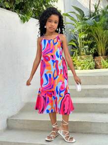 1 pièce Robe débardeur décontractée et confortable pour filles, convient pour les fêtes, les loisirs, les vacances et les sorties en été
