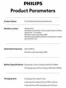 PHILIPS 飞利浦 TAT2569 蓝牙耳机,半入耳式,ANC 防噪音,HIFI 立体声高品质音频,透明模式,高清通话,带麦克风的 AI 降噪,电池寿命长,适用于智能手机、笔记本电脑、运动和游戏 - 彩色 - 查看 11