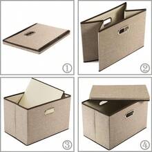 Large Collapsible Storage Bins With Lids [1Pack] Jute Fabric Foldable Storage Boxes Organizer Containers Baskets Cube With Cover For Home Bedroom Closet Office Nursery 17.7x11.8x11.8 - 卡其色 - 查看 5