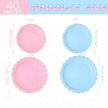 Set de 10 piezas/20 piezas/40 piezas, Platos de papel para revelación de género para fiesta temática de niño o niña, platos en forma de abanico de 7" y 9" en color rosa claro y azul para postres en fiestas de cumpleaños, bodas, bautizos y otras celebraciones - Multicolor - Ver 4