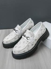 Men's Loafers Denim Distressed Decor British Style Formal Shoes, Casual White Dress Shoes