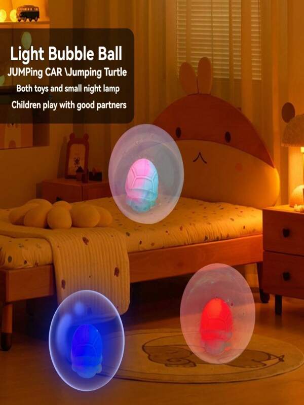 Bola de burbujas con luz para niños, juguete de carro de tortuga de silicona con modo eléctrico de salto dual, combo de luz nocturna recargable, decoración de Halloween, regalo de regreso a clases, regalo de cumpleaños para niños y niñas