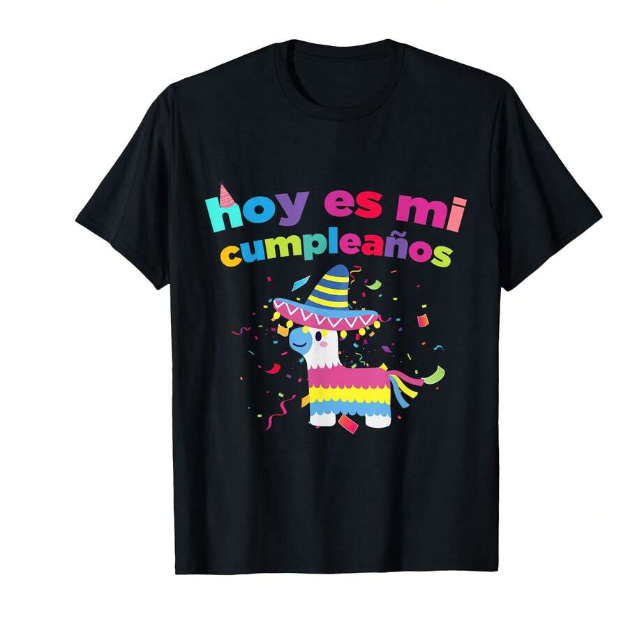 Hoy Es Mi Pleanos Spanish Mexican Playera Pinata Camisa T-Shirt|Lun Unique Gifts - Black - View 1