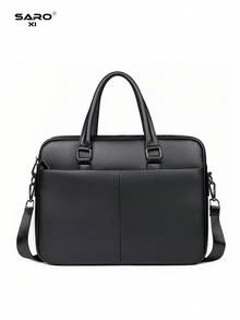 saroxi 男士公文包，经典大容量电脑包，PU 皮革简约纹理办公室/工作通勤包，适合送给丈夫的礼物，秋季 - 黑色 - 查看 9