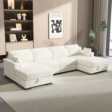 Sofá loveseat, sofá modular, tapizado en pana, con cojines y respaldo desenfundables, sofá moderno, sofá individual, reposapiés, reposabrazos anchos, adecuado para salón, dormitorio, apartamento, beige/gris