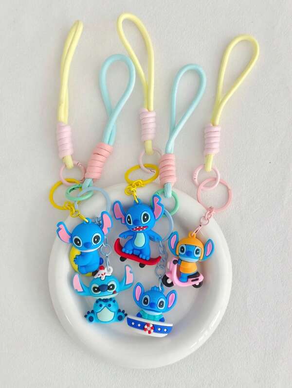 Disney 5pcs Cartoon Stitch Soft PVC Keychains, Backpack Pendant Decor, Animation Fans Gift, Travel Accessories
