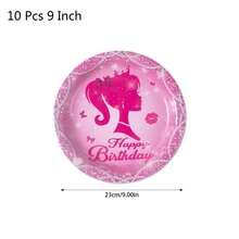 公主粉色一次性餐具套装 - 10 件 9/7 英寸盘子、9 盎司杯子、餐巾和桌布，适用于女孩生日派对装饰 - 彩色 - 查看 11