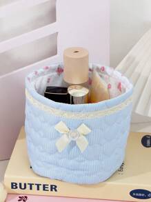 A Blue Round Storage Basket, Quilted Storage Bag, Cute Storage Basket, Home Goodies, Desktop Storage Basket, Sundries Storage Basket, Bag