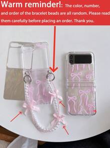 Süßer federiger rosa Bogen Klar Farbverlauf Glitzer Handyhülle kompatibel mit Samsung Galaxy Z Flip6 Z Flip3 Z Flip5 Z Flip 4 Rückseite mit Schleife Perlenkette