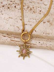 1 件复古不锈钢别致太阳形吊坠项链女式个性多色合成宝石蛇形项链时尚日常珠宝礼物