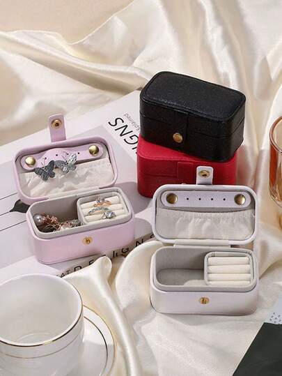 1PC 首饰收纳盒，PU 材质，单色简约风格，方便收纳盒，适用于女学生耳环、耳环、口红化妆品收纳包，节日派对化妆品收纳