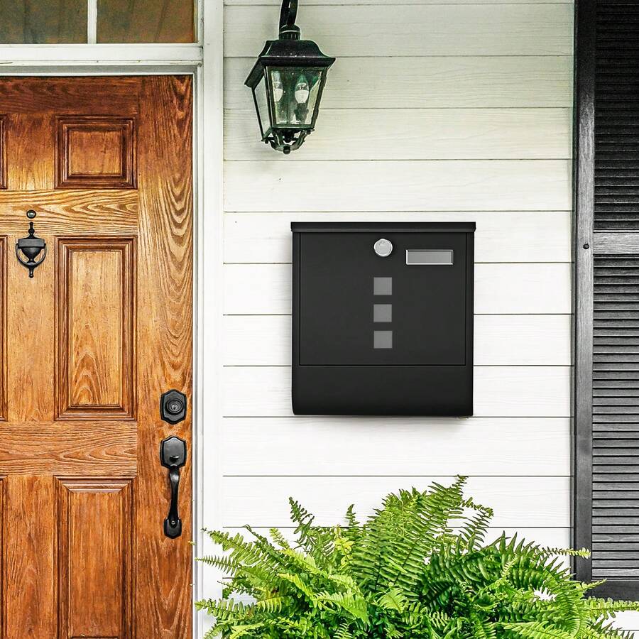 Cassetta Postale, Cassetta Posta, Serratura con Cilindro in Rame e Copertura Girevole, Finestre, Targhetta, Portagiornali, Facile da Montare, 10 x 30,8 x 33,8 cm, Nero, Ritorno a Scuola - nero - Visualizzare 1