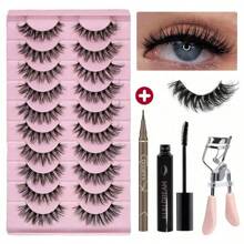 JUJU DREAM 10Pairs Manga Lashes FauxEyelashes Cat Eye Eyelashes Natural Ful False Eyelashes Volumized Eyelash Extension Travel Essentials Makeup Tools
