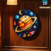 1pc 2D Flat, Cosmic Planet Clock Metal Sign, 8 Inch Non-Functional Clock, Wall Art Decor, Vibrant Space Theme With Colorful Celestial Design, Suitable For Home, Office, Cafe, Bar, Garden, Room Decoration, Unique Holiday Gift, Random Hole Style