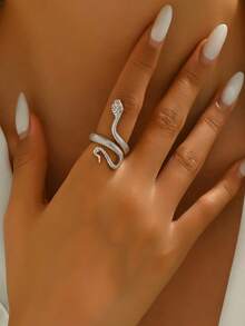 1 件独特时尚小众设计蛇形开口戒指，适合女性日常佩戴