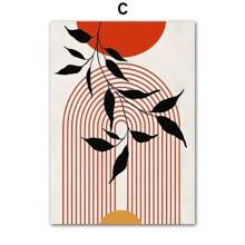 1pc Red Sun Flower Leaves Bird Geometry Wall Art Canvas Painting Abstract Living Room Decoration Posters And Prints Wall Pictures Optional Frame ﻿