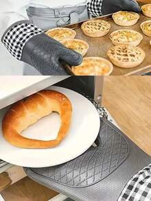 3/2/1pc [材质]微波炉烤箱耐热手套-耐热防烫，加厚高温保护，适用于烘焙和烹饪，（盘子处理手套） - 灰色 - 查看 5