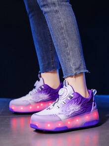 带刹车的旱冰鞋，自伸展后轮，梦幻渐变灯光，旋转扣设计，4 轮，可拆卸时尚溜冰鞋，可快速骑行，可拆卸，方便休闲散步