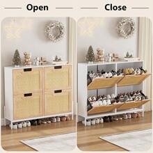 Narrow Shoe Cabinet, Shoe Rack With 4 Flaps, Rattan Shoe Cabinets With Removable Dividers For 16-20 Pairs Of Shoes, Space-Saving, Dustproof, For The Entrance, Hallway 100x24x88cm - 白色 - 查看 6