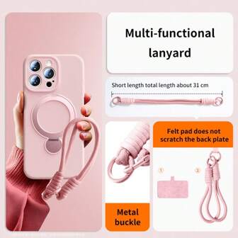 360° Rotating Magnetic Protective Case Compatible With IPhone 16/15/14/13 Pro Max, Supports Wireless Magnetic Charging, With Lanyard, Matte Soft-Touch Protective Shell