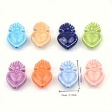10 pièces Perles de cœur en céramique émaillée pour la fabrication de bijoux et de colliers, trou vertical, couleurs assorties, fournitures d'artisanat en gros