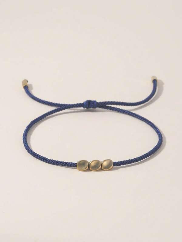 1 Pc Style Asymmetrical Copper Beaded Adjustable Lucky Bracelet, Suitable For Women Everyday & Holiday Wear