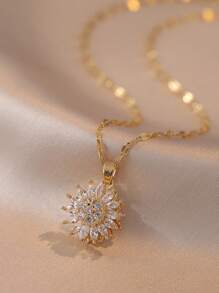 1 pezzo/Collana pendente Bracciale a girasole girante per donna, bracciale a fiori regolabile con strass, bracciale Fidget luccicante e a fiori per polso piccolo, braccialetto per l ansia con cuboidi di zirconia cubica a forma di girasole, gioielli per l umore, accessori per sollievo dall ansia con parte rotante