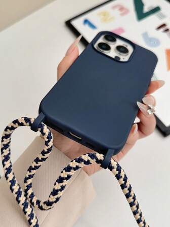 钥匙扣、挂绳纯色时尚简约手机壳带挂绳可斜挎，兼容苹果系列机型防水防震防摔防刮