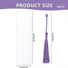 1 Set Of 60 Pieces, 30 Rectangular Acrylic Sheets, 30 Tassels, Acrylic Blank Label Decorations, Tassel Acrylic Board Crafts, Handmade DIY Bookmark Label Keychain, Wedding Christmas Decorations (5 Tassel Colors)