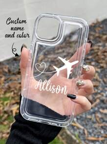 1pc Customized Minimalist Transparent Cute Airplane Design Personalized Travel Commemorative Phone Case Protective Cover For A13, A14, A15, A16, A33, A34, A35, A52, A53, A54, A55, S20, S21, S22, S23, S24, S25, Ultra Plus, 11, 12, 13, 14, 15, 16 Pro Max