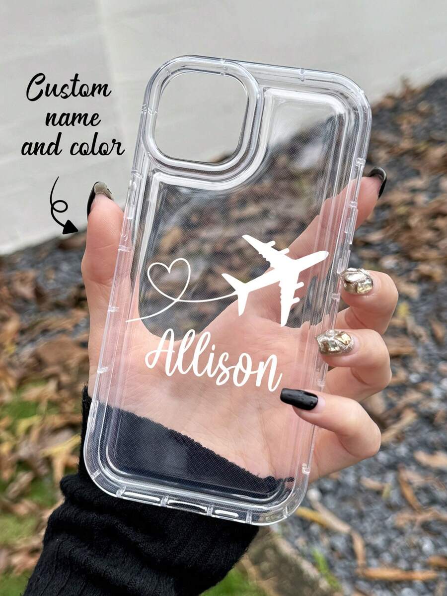 1pc Customized Minimalist Transparent Cute Airplane Design Personalized Travel Commemorative Phone Case Protective Cover For A13, A14, A15, A16, A33, A34, A35, A52, A53, A54, A55, S20, S21, S22, S23, S24, S25, Ultra Plus, 11, 12, 13, 14, 15, 16 Pro Max