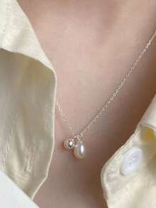 S925 Sterling Silver Necklace Faux Pearl NecklaceChain Necklace For Women Jewelry Gift Fine Necklace Silver Necklace Fashionable Women Pendant Necklaces Silver Fine Chain Necklaces - Necklace - View 4