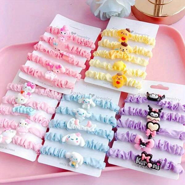 Sanrio Schattige cartoon haarelastiekjes - Sanrio Hello Kitty My Melody Kuromi haarelastiekjes hoofdbanden voor vrouwen, schoolbenodigdheden, terug naar school
