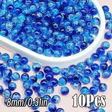 闪亮裂纹玻璃珠，破裂效果，尺寸为 10 毫米/0.39 英寸和 8 毫米/0.31 英寸。多色圆形珠子，用于 DIY 珠宝、手链、项链、耳环和手工艺品制作。